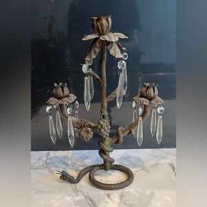 Vintage Metal Candelabra with Crystal Accents (set of 2)